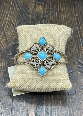 Barse Macedonia Cuff Bracelet- TQ & Chalcedony-Bronze- NWT - Image 1 of 4