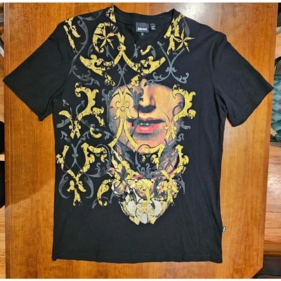 Just Cavalli Graphic Face T Shirt, Black & Gold, Rare, New, Sz M  - Image 1 of 4