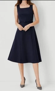 Ann Taylor The Scooped Square Neck Dress in Night Sky Blue Size 6 Belt Career - Picture 1 of 7