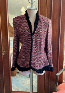 St. John Couture by Marie Gray Tweed and Velvet Blazer Zip Front Shimmer 8 - Picture 1 of 22