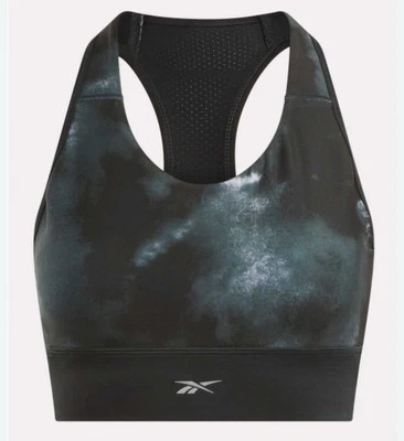 Sujetador deportivo Reebok para mujer talla mediana listo para entrenamiento para correr negro gris Foto 1 de 4