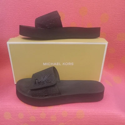 Sandalias Michael Kors Plataforma Slides Negro Logo Para Mujer 9M Foto 1 de 4