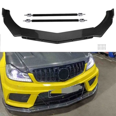 For BENZ C63 AMG W204 Carbon Fiber Front Bumper Lip Spoiler Body Kit/Strut Rods - Image 1 of 4