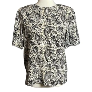 Spenser Jeremy Seidenbluse M Schwarz Creme Blumen Kurzarm Vintage Neu ohne Etikett - Bild 1 von 13