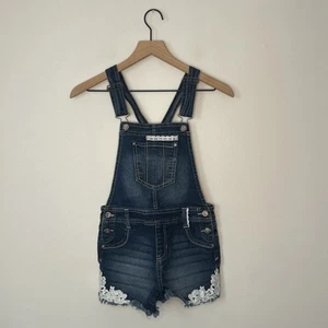 Girls Jordache Jean Shortalls with Cut Off & Lace Detail Size 11-12 - Picture 1 of 7
