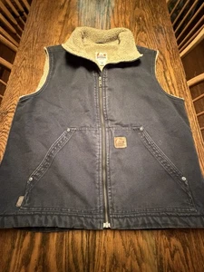 SOREL Duck Canvas Sherpa Fleece Lined Full Zip Vest Sz Large Dark Blue Insulated - Picture 1 of 13