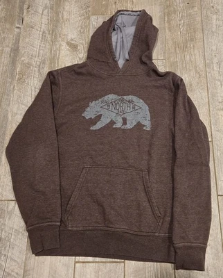 Mens North Face Hoodie Deep Purplish Brown Color With Grey Bear On Front Medium - Image 1 of 3