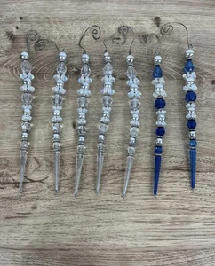 Adorno de árbol de Navidad con 7 cuentas de hielo plateado y azul decoraciones con cuentas en niveles  - Imagen 1 de 7