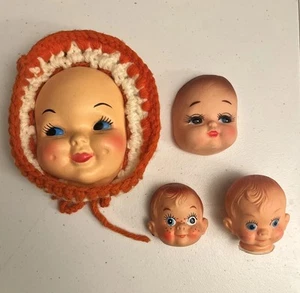 Vintage Lot Doll Faces Head Crafting Plastic Rubber Crochet Halloween - Picture 1 of 6