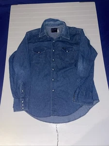 Vintage Wrangler Denim Pearl Snap Hemd Herren Größe Blau X-Long Tails - Bild 1 von 16