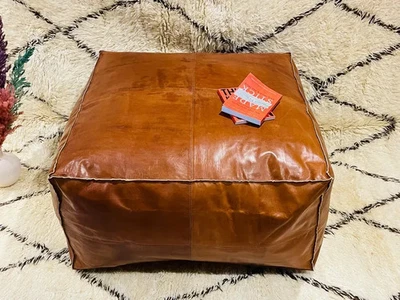 30'' Square Quality Claasic Leather Moroccan Unstuffed Ottoman Pouffe Footstool - Image 1 of 4