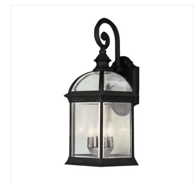 Bel Air Lighting Wentworth 3-Light Medium Black Outdoor Wall Light w/Clear Glass - Image 1 of 3