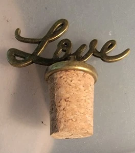 Vintage Brass Bottle Stopper"love" Topper w/Cork - Picture 1 of 2