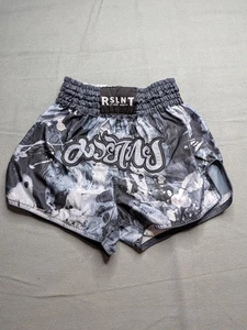 RSLNT Shorts Mens Medium Gray Muay Thai Boxing Kickboxing MMA Training Fightwear - Afbeelding 1 van 7