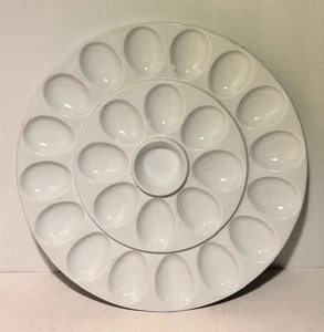 Crate & Barrel 13" Deviled Egg Platter 24 Count White Porcelain NEW with tags - Picture 1 of 2