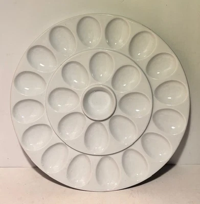 Crate & Barrel 13" Deviled Egg Platter 24 Count White Porcelain NEW with tags - Image 1 of 2
