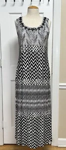 Chico’s Jeweled Neck Pullover Sleeveless Long Dress Black White Size 1 (Medium) - Picture 1 of 9