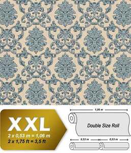 EDEM 6001-90 Barock Tapete Ornament glitzernd beige blau-grün grau 10,65 m2