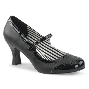 3" High Kitten Heel Spectator Mary Jane Pumps Shoes Black Matte Large Sizes - Picture 1 of 6