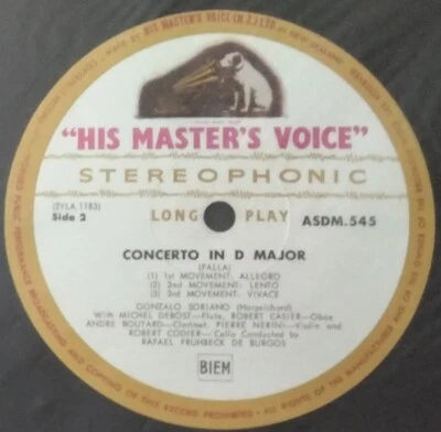 HMV ASDM 545 ED 1 NEW ZEALAND FALLA - NIGHTS IN THE GARDEN... FRUHBECK DE BURGOS - Image 1 of 3