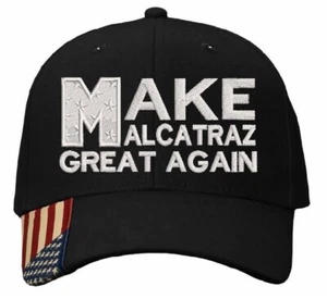 Make Alcatraz Great Again Sombrero Bordado Ajustable Negro Bandera EE. UU. Ajustable Sombrero - Imagen 1 de 2