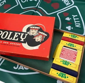 Vintage 1961 Tripoley Game Mat Cards Red & Blue Chips ~ Cadaco & Ellis Crown Ed - Picture 1 of 7