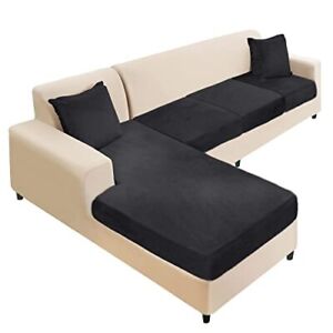 Sectional Couch Cover 4 Pieces Velvet Separate Couch 3 Seater + 1 Chaise Black