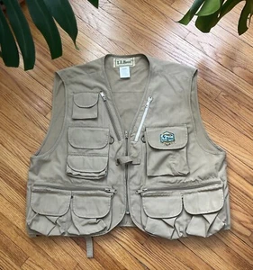 Vintage 90s Men’s XL LL Bean Khaki Fly Fishing Hunting Field Vest Pockets - Picture 1 of 9