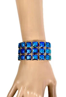 1.3/8 W Iridescent Royal Blue Stretchable Evening Bracelet Costume Jewelry Foto 1 de 3