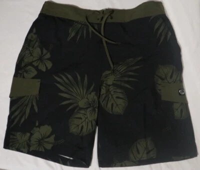 Wave Zone Mens Swim Shorts /Bathing Suit Size XL Black and Olive Green Floral - Image 1 of 3