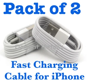 For iPhone Charger Cable Fits Apple Strong Fast Charging Wire USB Data Sync 2Pcs - Imagen 1 de 3
