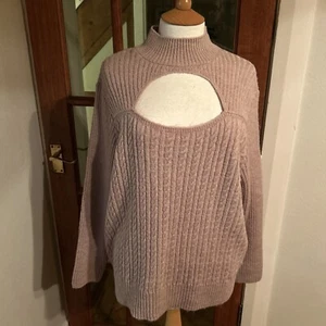 NEXT Ladies Pink Beige Cut Out Chest Wool Mix Going Out Jumper Top SZ XL 20-22 - Picture 1 of 8