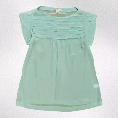 Banana Republic Women's Blue 100% Silk Crepe Pleated Detail Blouse Size XS - Image 1 of 4