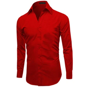 Men's Slim Fit Classic Button Up Long Sleeve Solid Color Long Sleeve Dress Shirt - Picture 1 of 71