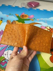 TAN Genuine Ostrich Skin Leather Wallet Men's Bifold Real - Picture 1 of 22