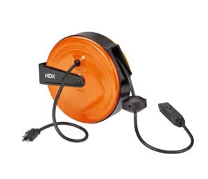 HDX 30 ft. 16/3 Retractable Cord Reel with 3 Grounded Outlets in Orange - Picture 1 of 4