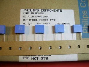[50pcs] 120nF 250V 5% RM=10 POLYESTER FILM FOIL CAPACITORS MKT372 Philips  - Picture 1 of 1