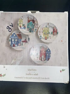 Pier 1 Plates Christmas Village Winter Festival Street Snow Set of 4 New In Box - Picture 1 of 6