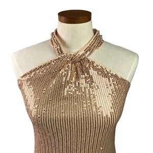 NWT GRACE KARIN Women Sleeveless Gold Sequin Dress Sparkly Glitter Halter Medium - Picture 1 of 7