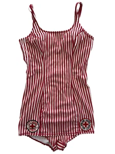 Vintage 1960s Speedo White Stag Red White Stripe Lifeguard Swimsuit One Piece - Picture 1 of 9