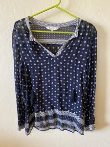 Part Two Copenhagen Georgia Tassel Blouse Boho Navy Sheer Long Sleeve Size 10 XL - Picture 1 of 11