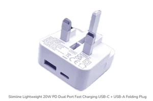 Slimline Ligero 20W PD Doble Puerto Carga Rápida USB-C + USB-A Enchufe Plegable - Imagen 1 de 6