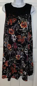 NWT Mystree Black Floral Sleeveless Lined Peasant Dress Lace Neckline - Picture 1 of 12