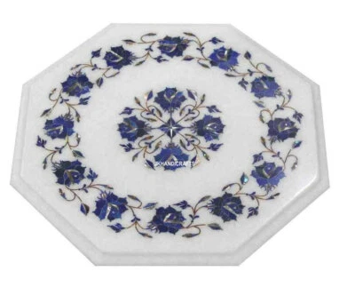 2'x2' Marble Console Center Table Top Lapis Lazuli Marquetry Inlay Hallway Decor - Image 1 of 4