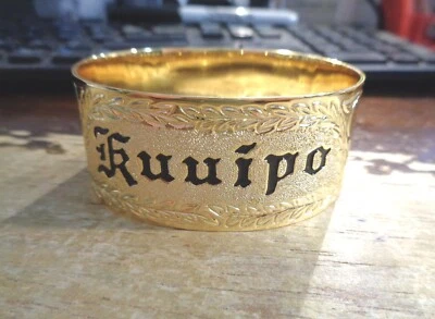 28MM 18K YELLOW GOLD-FILLED COPPER HAWAIIAN KUUIPO SWEETHEART QUEEN EMMA BANGLE - Image 1 of 4