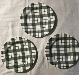 VTG Green & Cream Plaid Ceramic Dinner Plates, Set Of 3, Royal China 9” Diameter - Picture 1 of 5