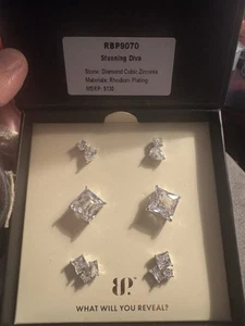 Bomb Party Simply Studs “Stunning Diva” Diamond CZ, Rhodium Plating - Picture 1 of 1
