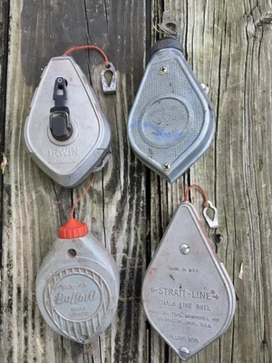 Vintage Lot Meta Platicl Straight-Line Chalk Reel Plum Bob Irwin Buffalo Evans - Image 1 of 4