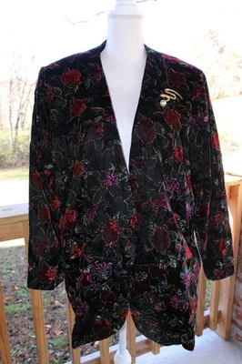 Vintage ALA California 2X Burnout Velvet Floral Blazer 70s Boho Whimsy Goth - Image 1 of 4