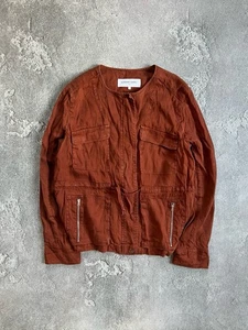 Womens Gerard Darel Linen Jacket Size 42 Red Blazer Lightweight Zip Pocket - Picture 1 of 9